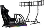 Thermaltake GR500 Racing Simulator Cockpit with Triple Racing Monitor Stand, Up to 120kg Weight Capacity, 32" to 55" Screen Sizes, Triple Support 32" Monitor | GSC-R50-CPASBB-01 / GEA-RMS-TMSBLK-01