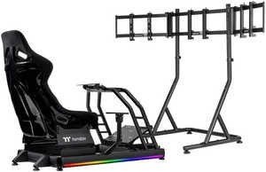 Thermaltake GR500 Racing Simulator Cockpit with Triple Racing Monitor Stand, Up to 120kg Weight Capacity, 32" to 55" Screen Sizes, Triple Support 32" Monitor | GSC-R50-CPASBB-01 / GEA-RMS-TMSBLK-01