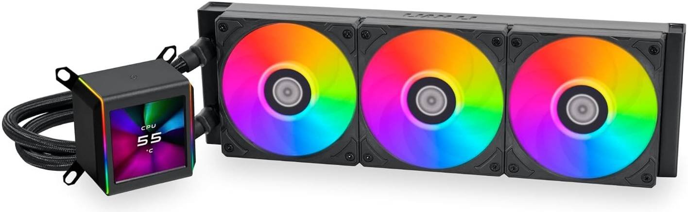 Lian Li Galahad II LCD 360 AIO RGB CPU Liquid Cooler, 2.88â€ IPS LCD Screen, Asetek 8th Gen 3600 RPM Pump, 120mm FDB Fans, Up to 2450 RPM Fan Speed, 79.9 CFM Airflow, Black | G89.GA2ALCD36B.00