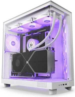 NZXT H6 Flow RGB Compact Dual-Chamber Airflow Mid-Tower ATX Case, Panoramic Glass Panels, Up to 360 mm Radiator & 3x 120mm RGB Fans, Cable Mgt, USB-C 3.2 / USB-A 3.2, White | CC-H61FW-R1