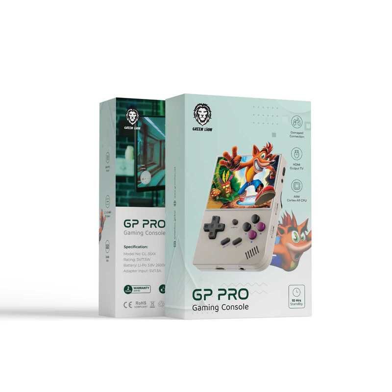 GP PRO Gaming Console with 6000+ Free Games by Green Lion, Gamepad Connection, ARM Cortex-A9 CPU, HDMI Output TV, 10Hrs Standby, 2600mAh Battery Capacity (Gray
