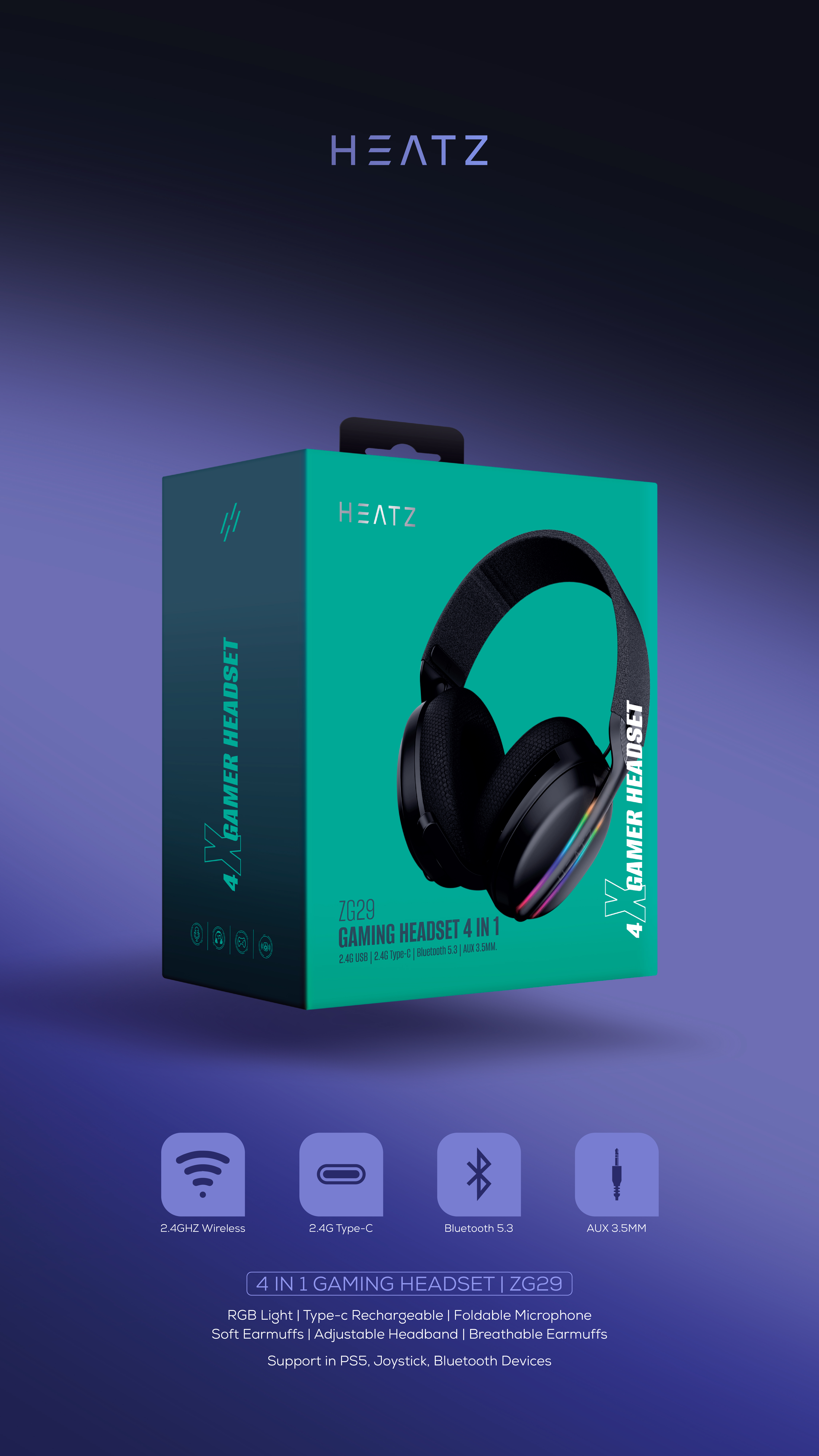 HEATZ ZG29 Gaming Headset 4-in-1 – Black